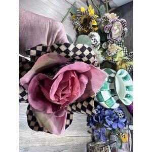 Mackenzie-Childs Courtly Check Rose Flower Stem Pink Retired NEW 24"